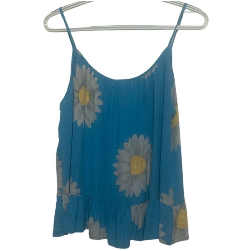 Miss Look Women's Blue Yellow Gray Floral Spaghetti Print Strap Top Size M